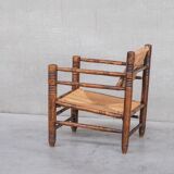 Mid-century rush oak french armchair