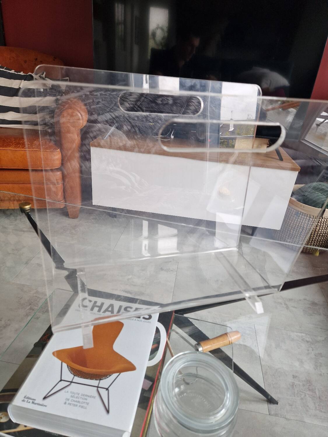 Vintage David Lange plexiglass magazine rack