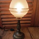 Lampe chevet verre sablé liseré doré art déco bronze doré patiné dp 0423032