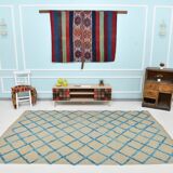 6x9 Beige & Blue Handmade Moroccan Rug, 185x282Cm SK 7339