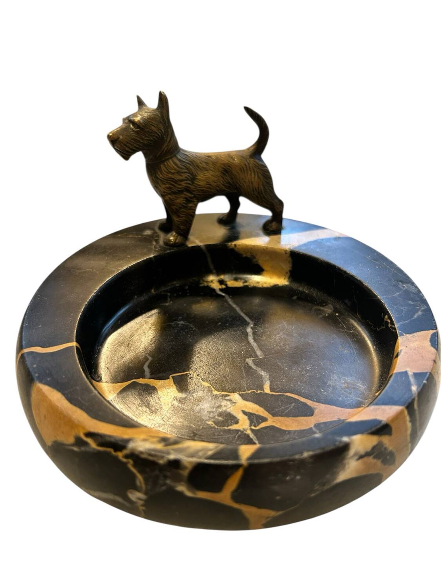 Vienna bronze tray with dog scottish terrier austria marble catchall