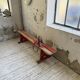 1950s oak bench with red patina, 2m