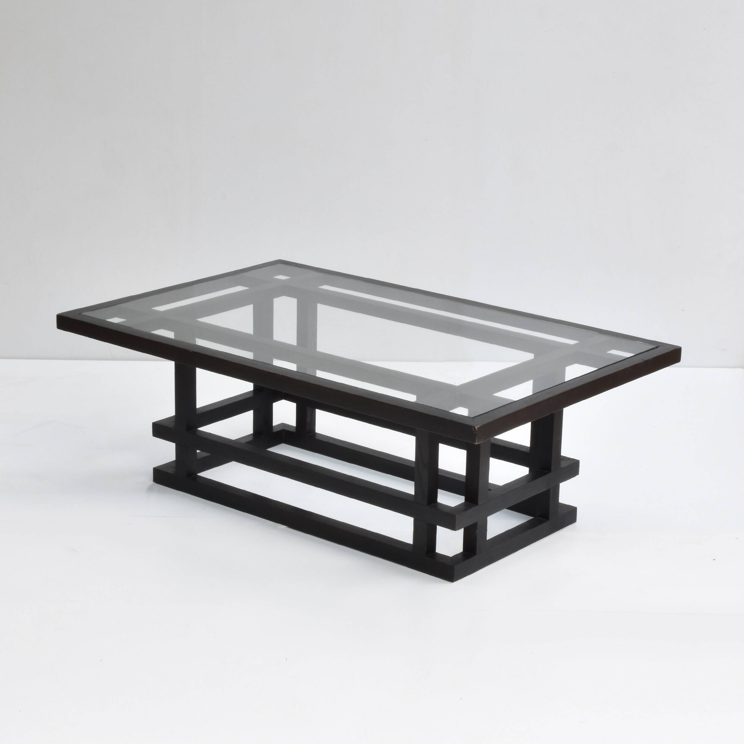 Table basse bois et verre années 80