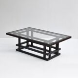 Table basse bois et verre années 80