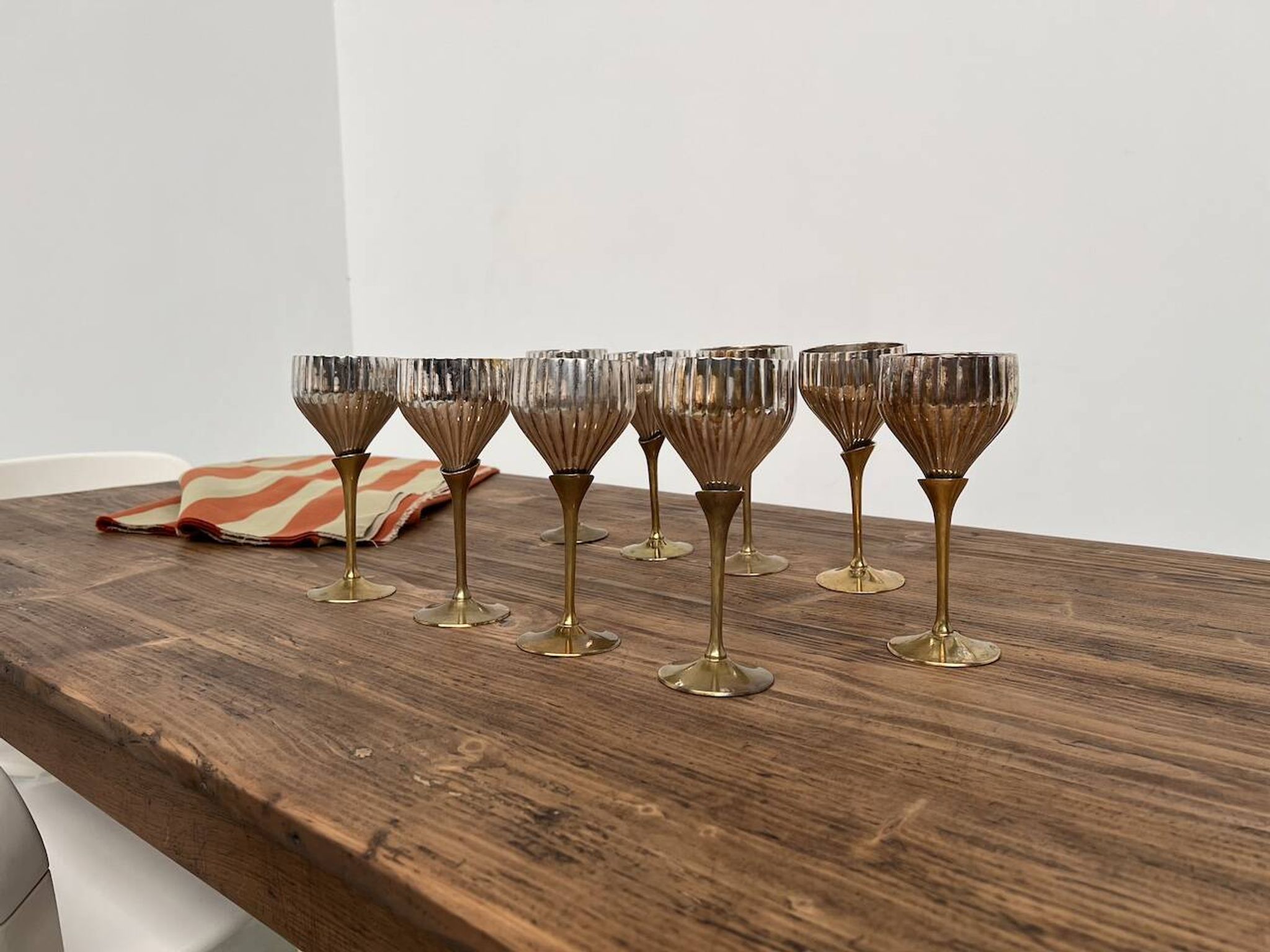 9 old glasses in silver metal and brass