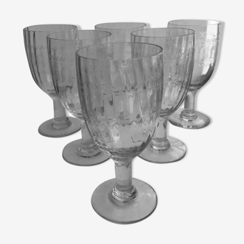 ensemble de 6 grands verres à vin en cristal gravé début XXème