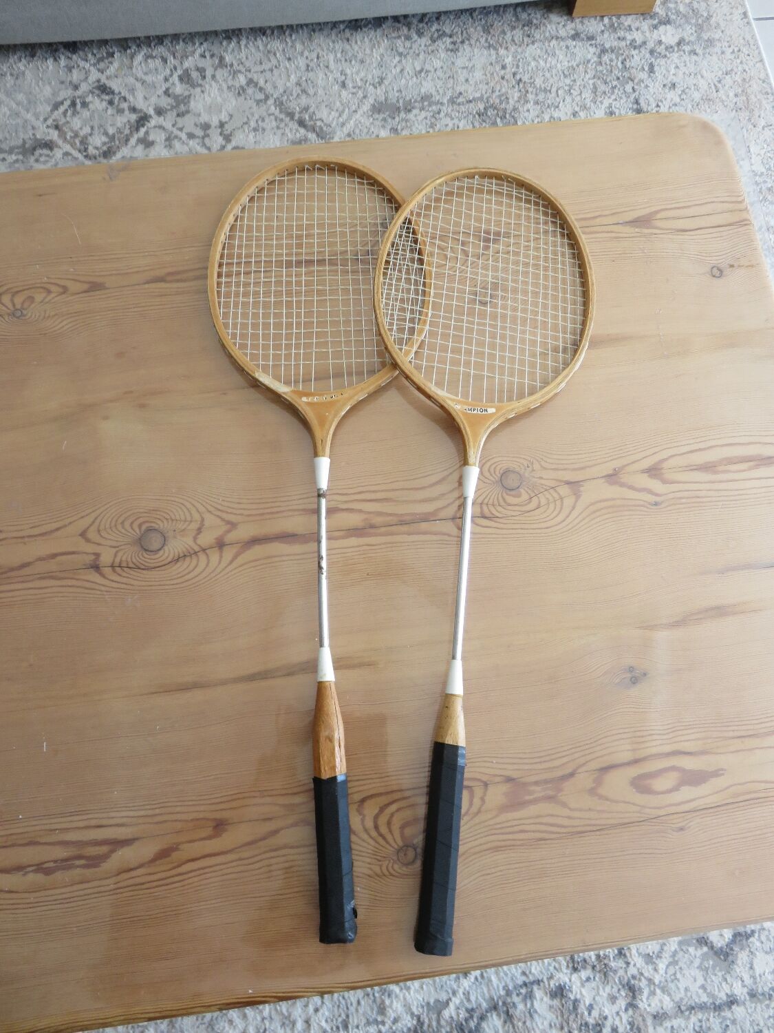 Pair of old badminton rackets