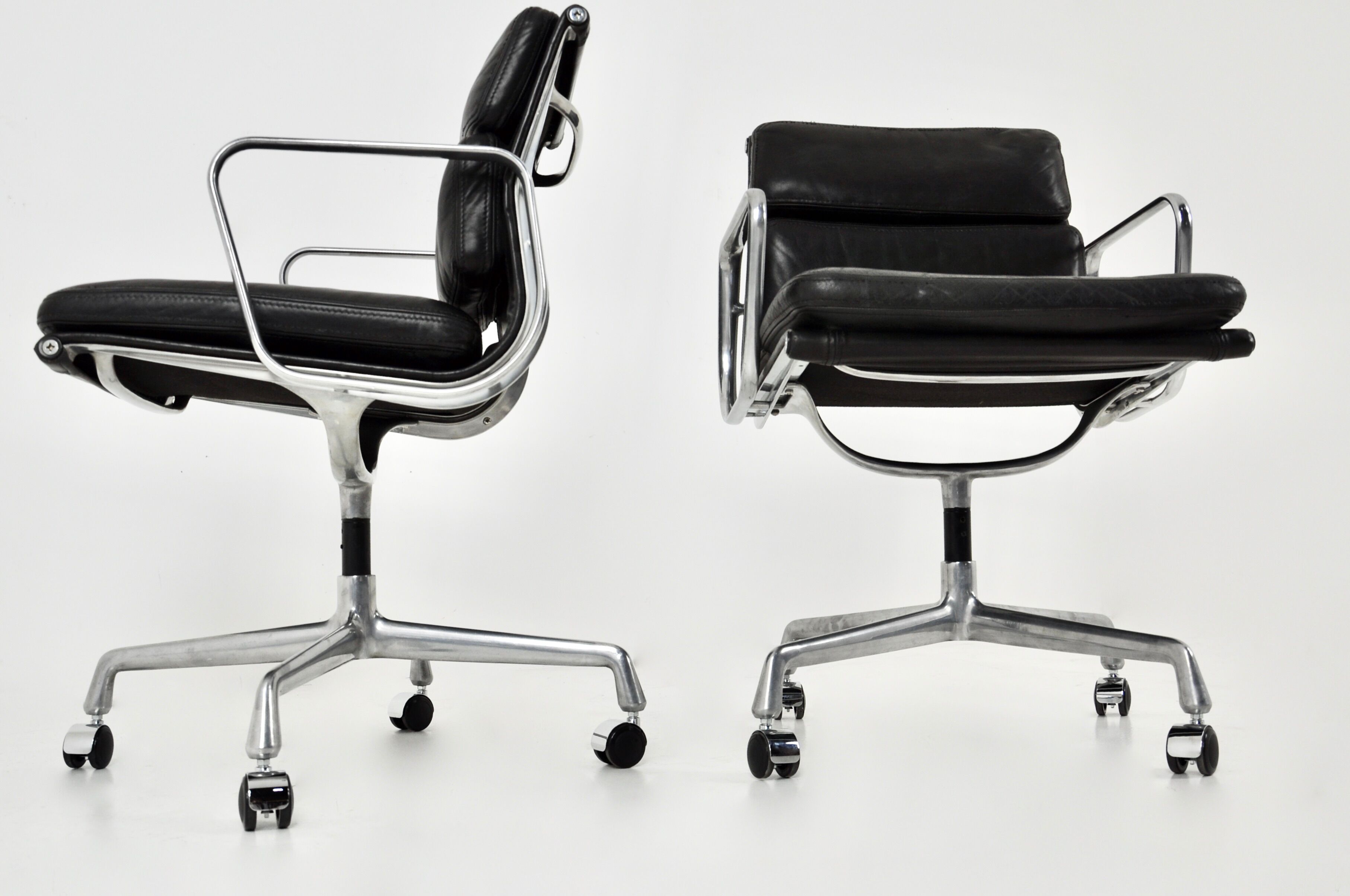 Black leather chairs with soft padding by Charles & Ray Eames for ICF, 1970s, set of 2