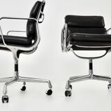Black leather chairs with soft padding by Charles & Ray Eames for ICF, 1970s, set of 2