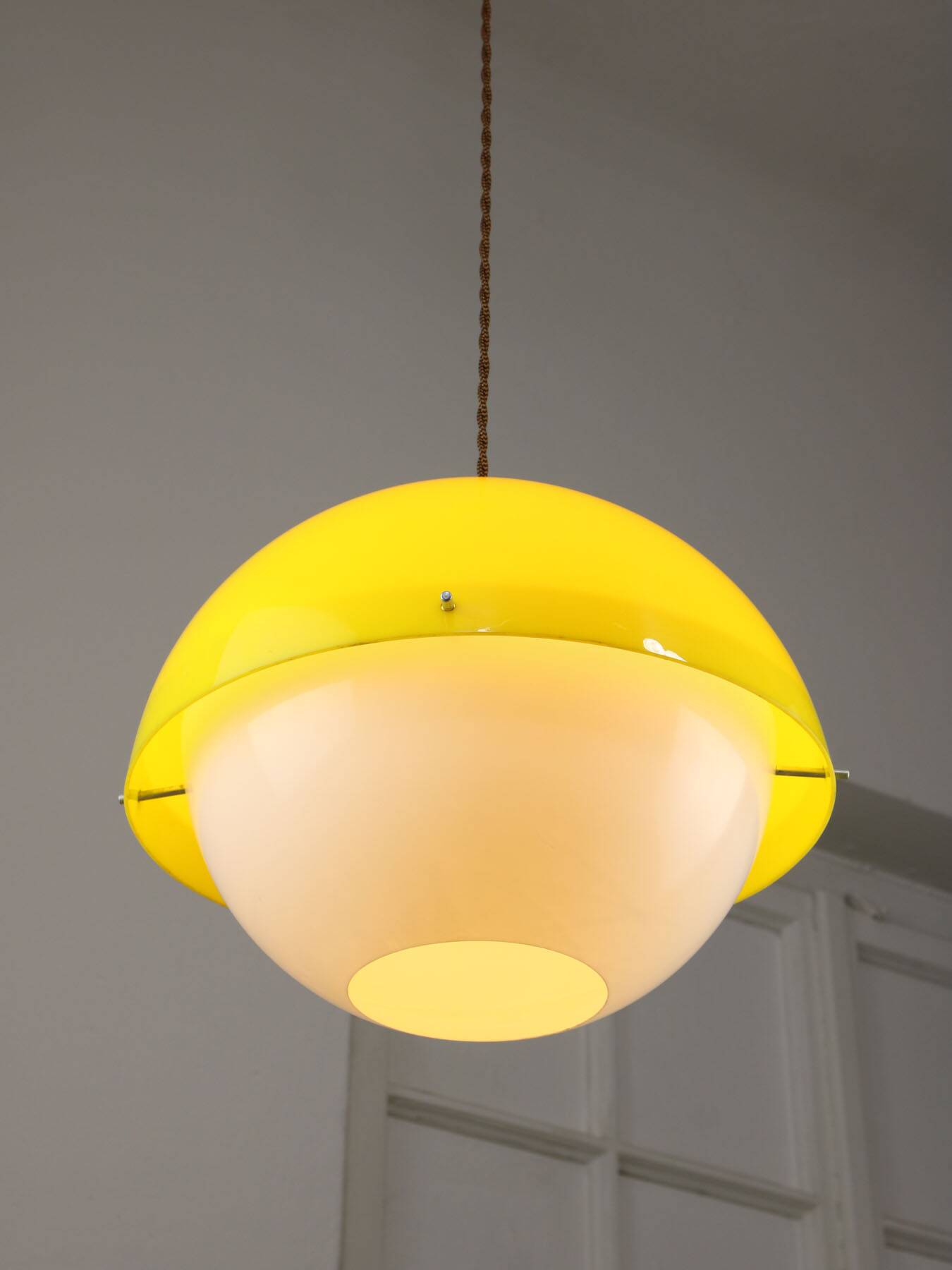Space-age Yellow Plexiglas Pendant Lamp, 70s