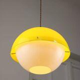 Lampe à Suspension Space-Age en Plexiglas Jaune, années 70