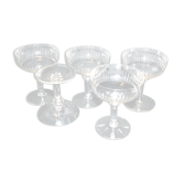 Series of 5 champagne glasses in crystal cut with