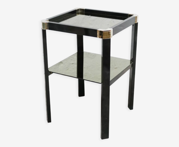 Table d'appoint vintage en métal, laiton et verre