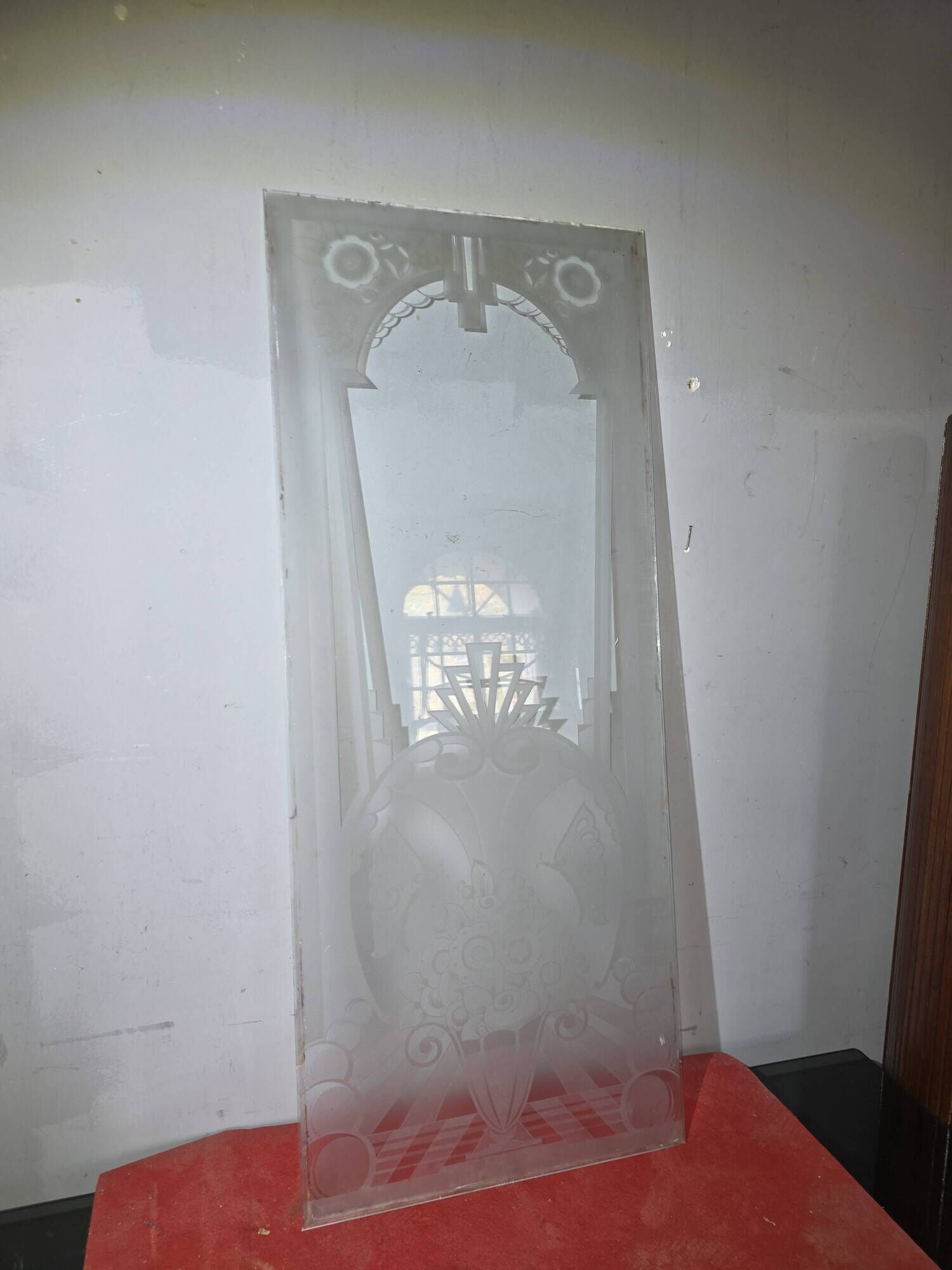 Art Deco engraved glass door panel
