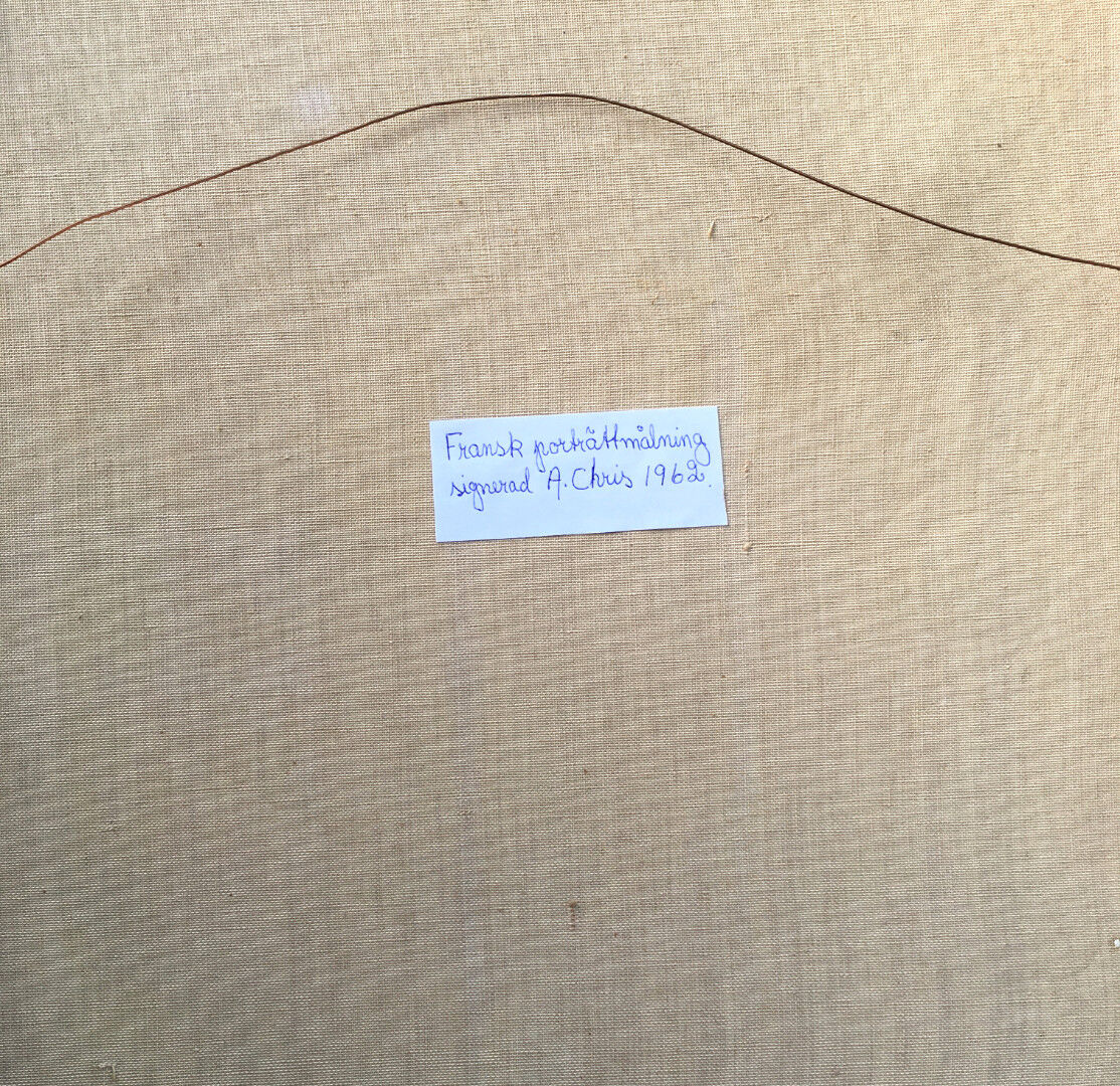 Oil on canvas french man portrait painting, signed by A. Chris, 1962