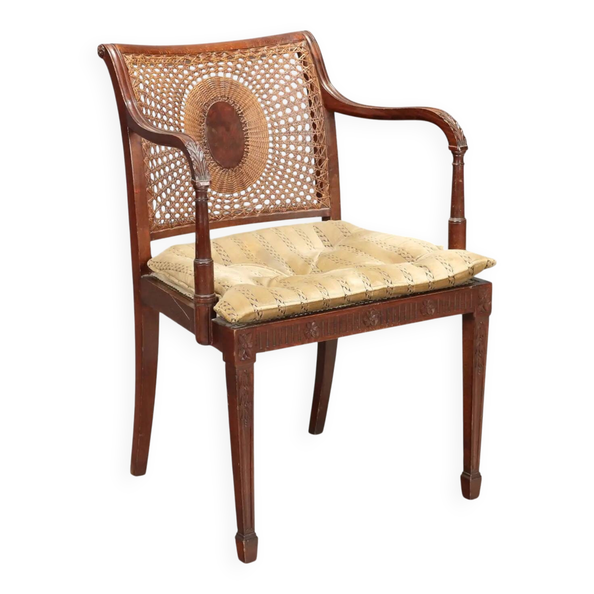 Antique beech armchair stained walnut and fabric, Italy, 19th century