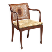 Fauteuil ancien en hêtre teinté noyer et tissu, Italie, XIXe siècle