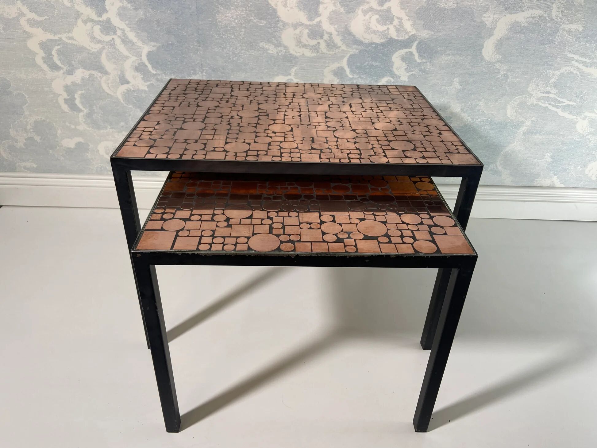 Nested copper tables by Herbert Hirche for Rosenthal, Germany, 1970s.