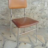 2 chaises vintage en chrome et skaï marron