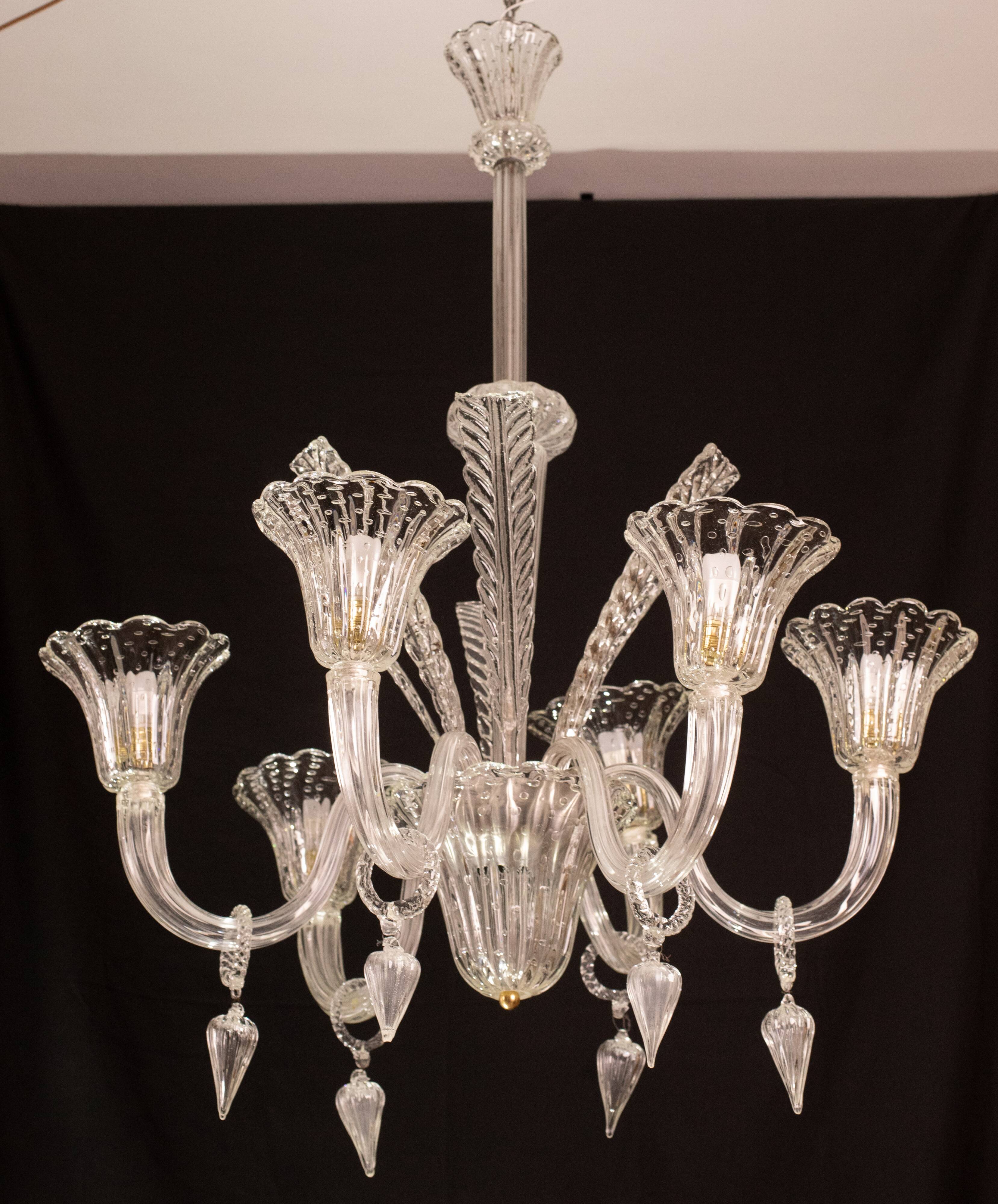 Extraordinary Art Decò Barovier e Toso Chandelier, Murano “Bubble” Glass, 1940s