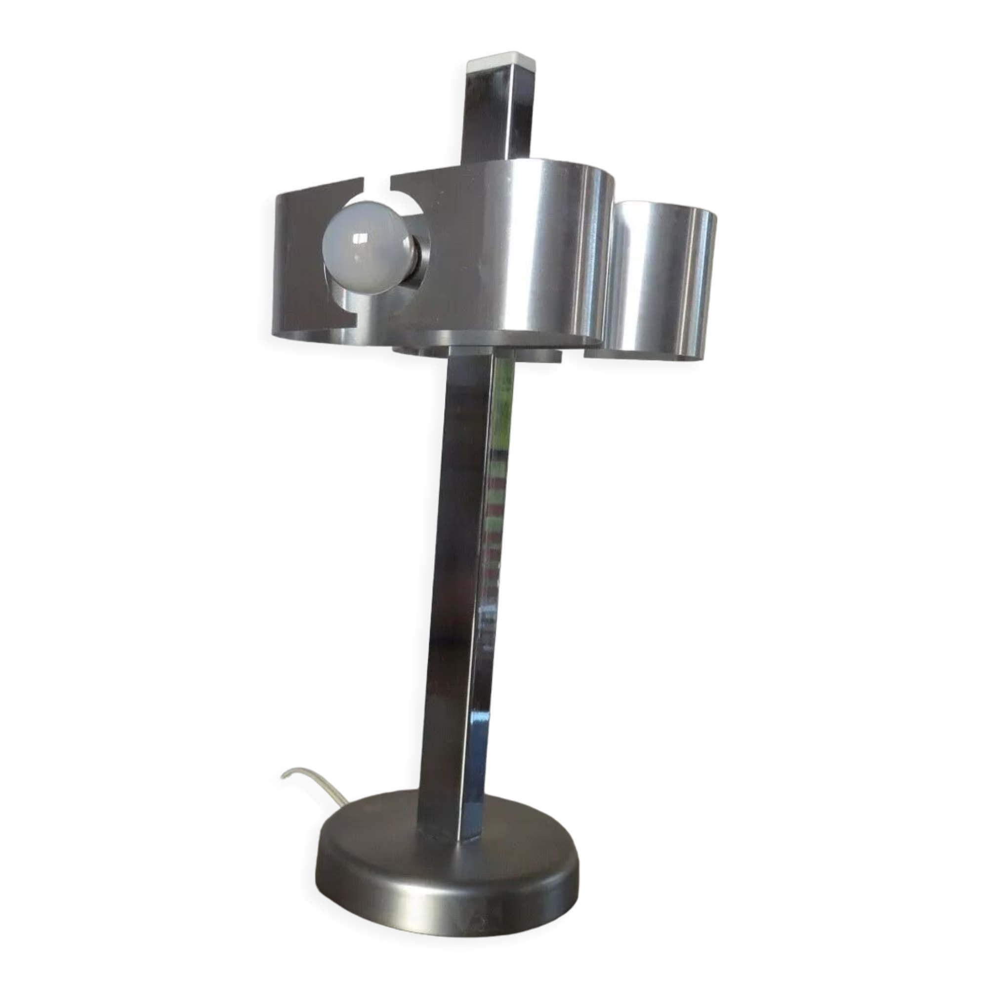 Space age lamp in brushed metal and chromed metal 1970