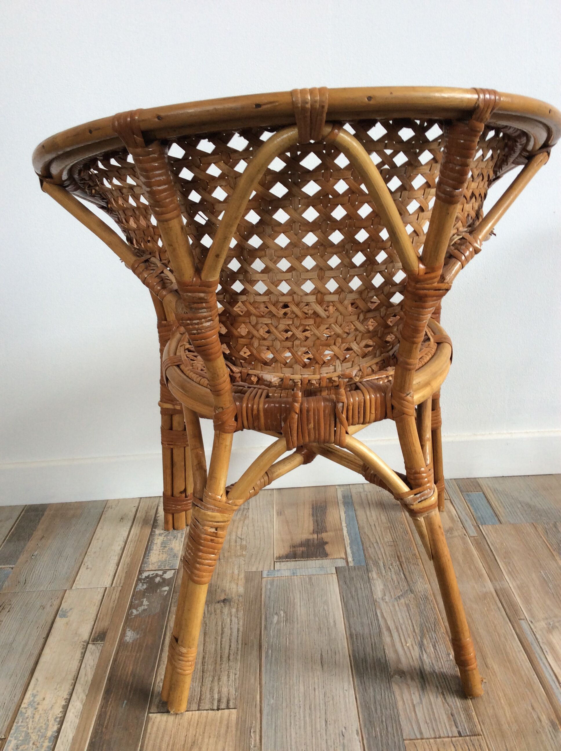 Fauteuil enfant vintage en rotin et cannage osier
