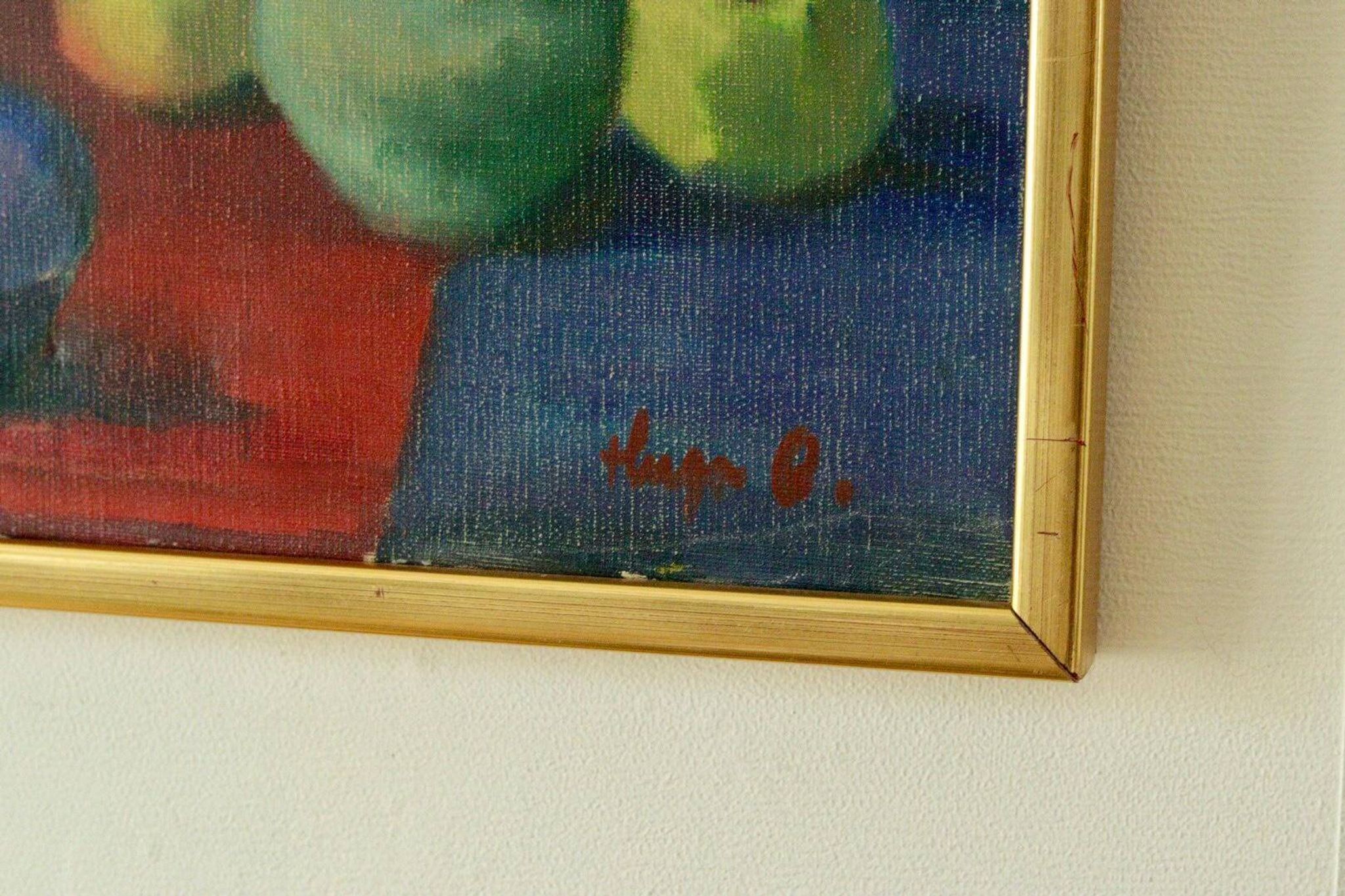 Oil on Swedish canvas "Still Life 'Bottles and Apples', Hugo Olson"