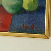 Oil on Swedish canvas "Still Life 'Bottles and Apples', Hugo Olson"