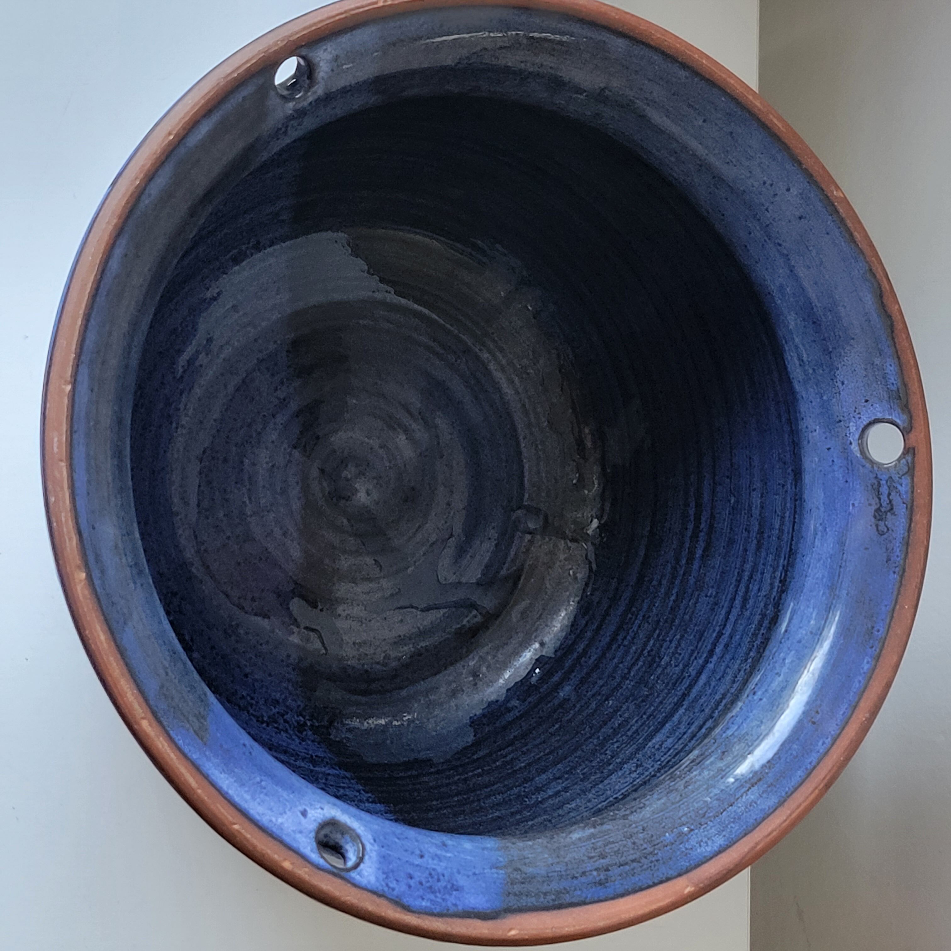 Pot cache pot to hang in terracotta or blue enamelled sandstone