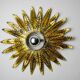 Sun wall lamp by Ferro Arte, metal and gold leaf, Spain 1970
