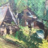Old paysgae painting oil on canvas assembly