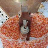 70s Scandinavian style chandelier in wood and orange granite resin 3 lights