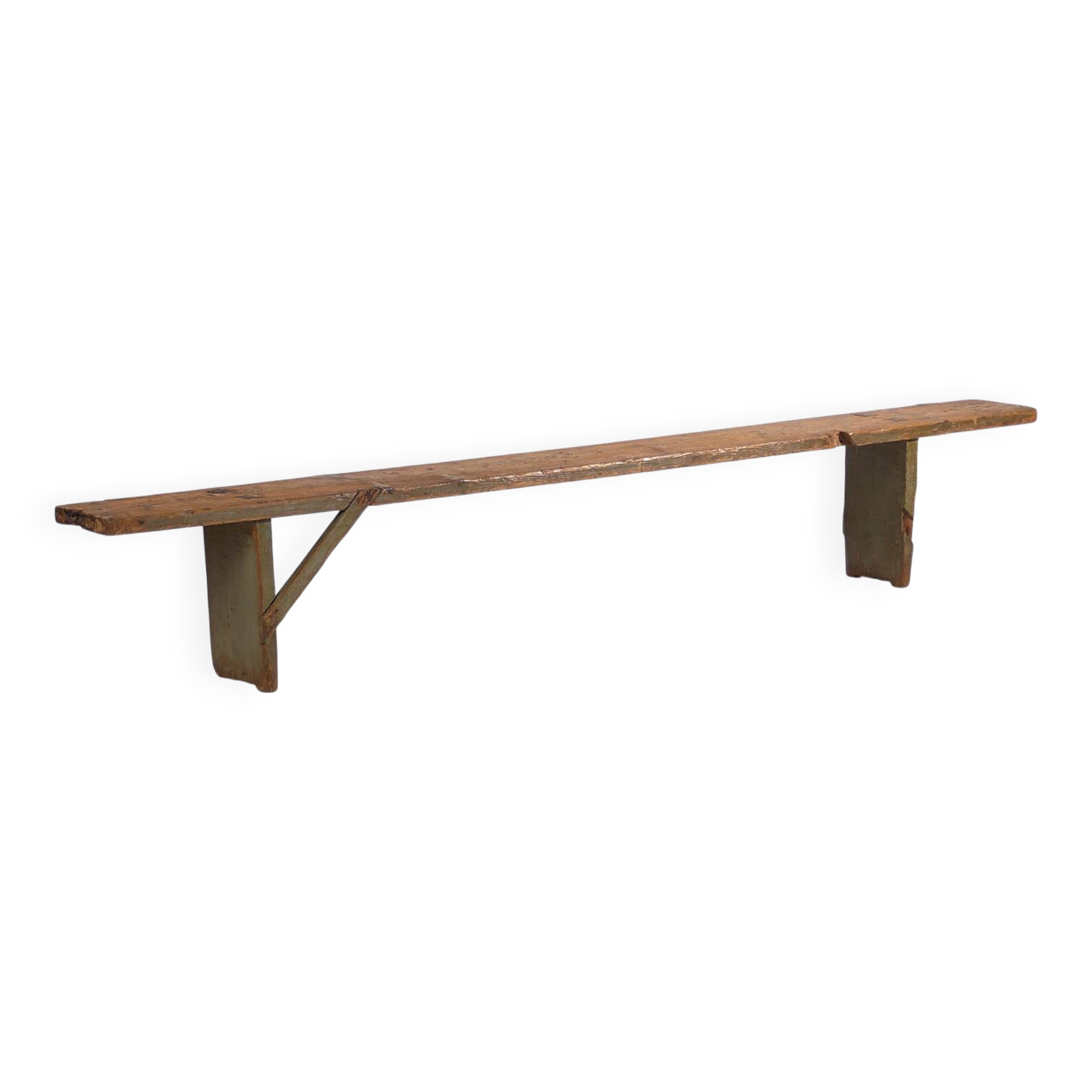 Antique green solid wood bench (c.1920) #26