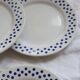 6 Vintage Oxford Earthenware Dessert Plates - Blue Polka Dot Pattern