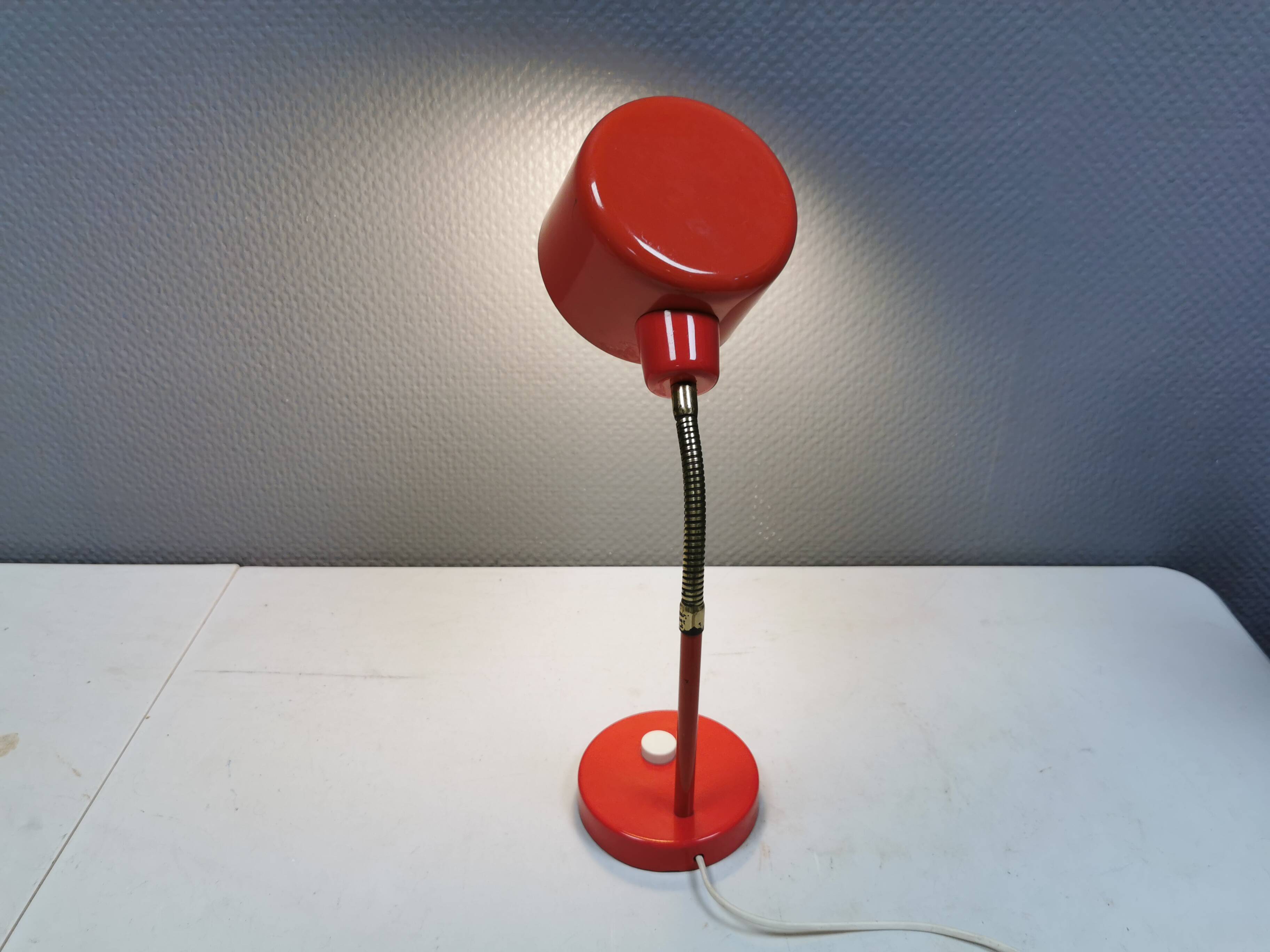 Swedish Elidus table lamp in red with adjustable brass swan neck 1970-80s