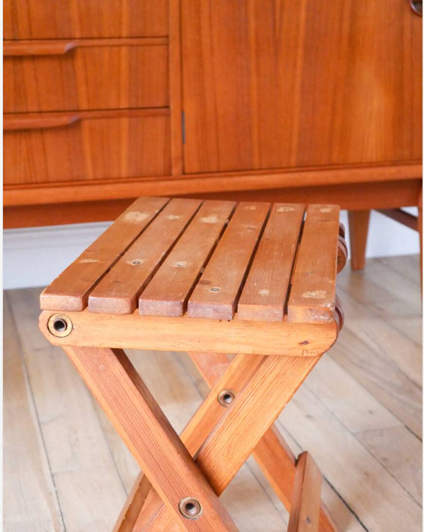 Small folding wooden stool, 1970