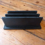 Vintage letter holder in black leather relief office accessory