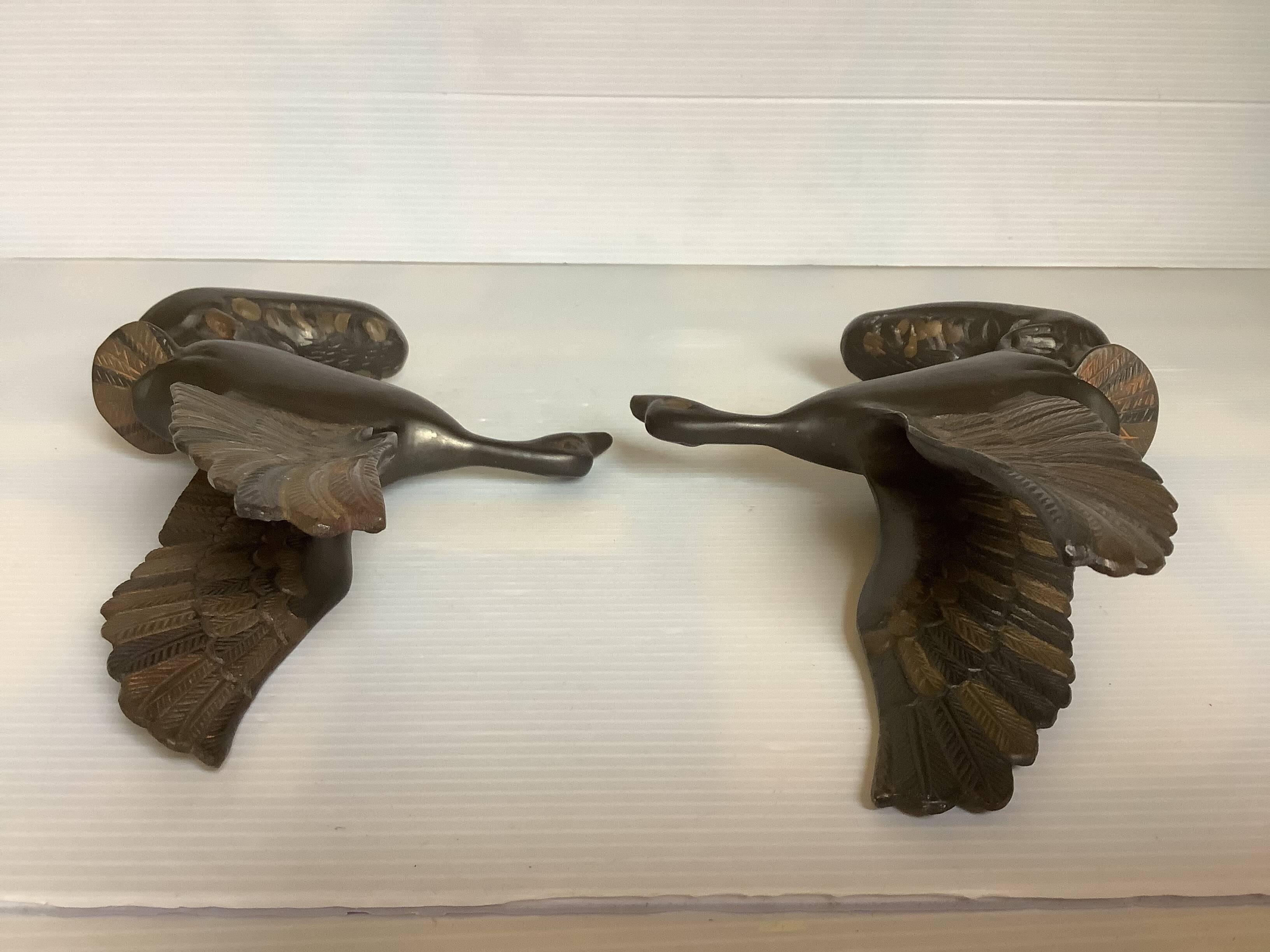 Pair of two-tone brass bird bookends