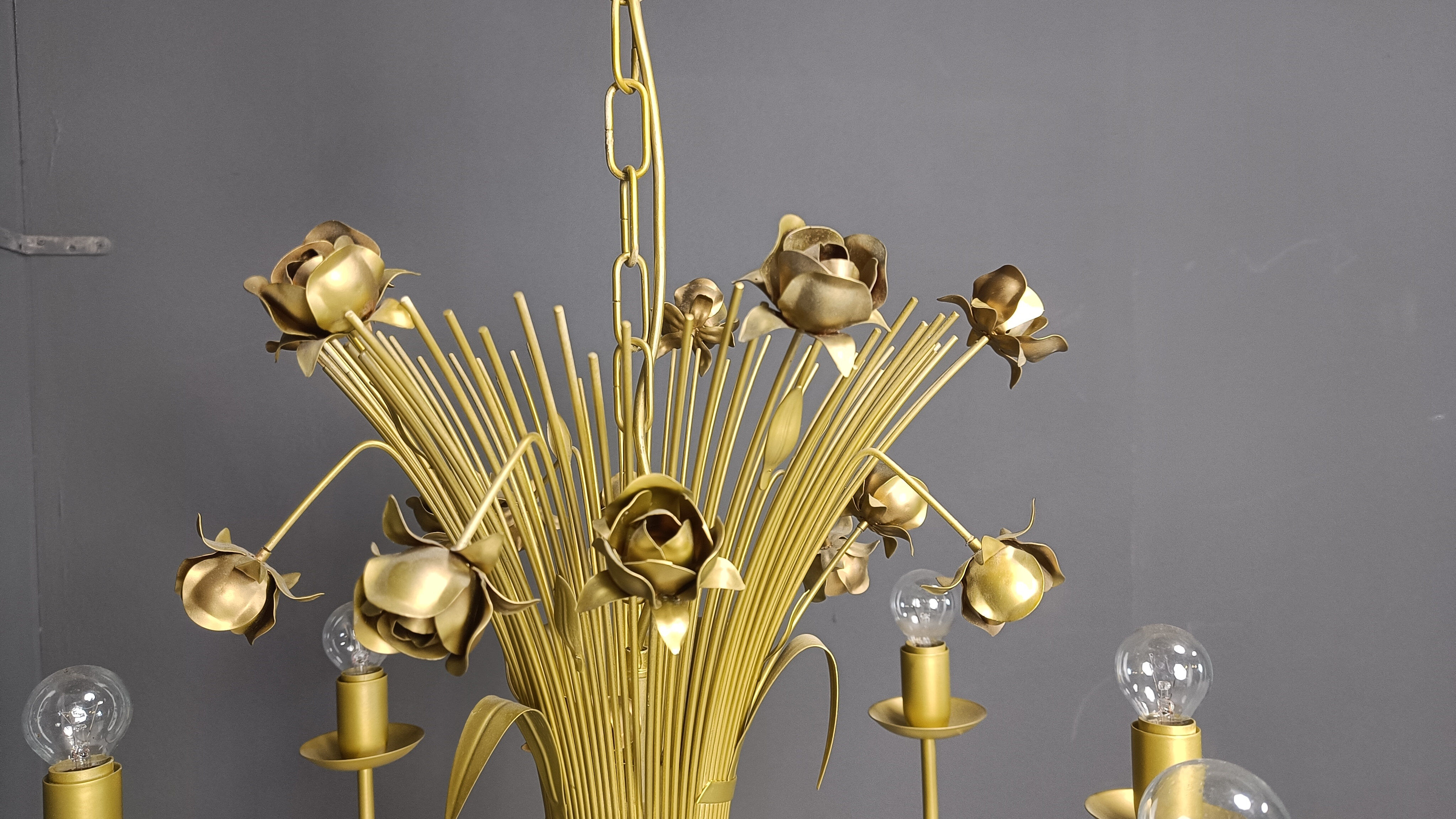 Vintage metal flower chandelier, 1980s