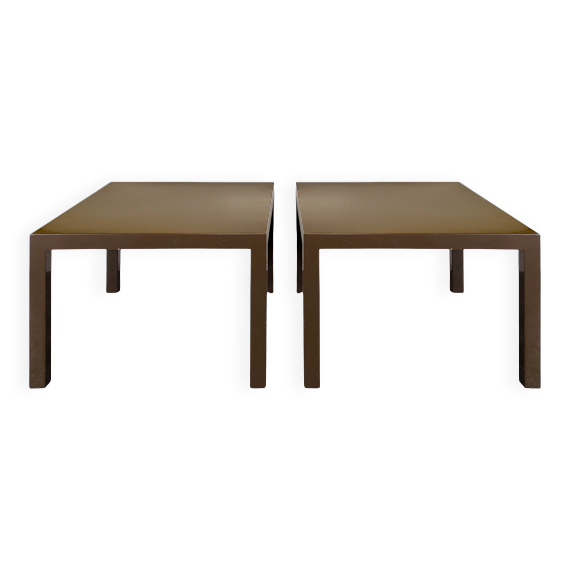 Pair of glossy brown lacquered side tables