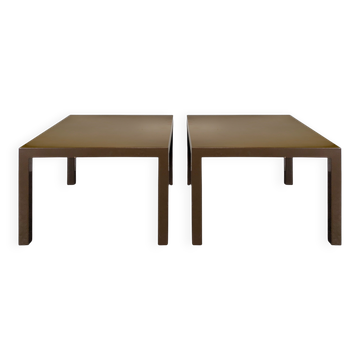 Pair of glossy brown lacquered side tables