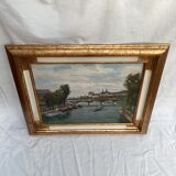 Russian painting signed Oil on canvas “Paris Louvre” size: 65x56.5cm-
