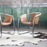 Vecta Zermatt chrome armchair in beige leather, 1970s