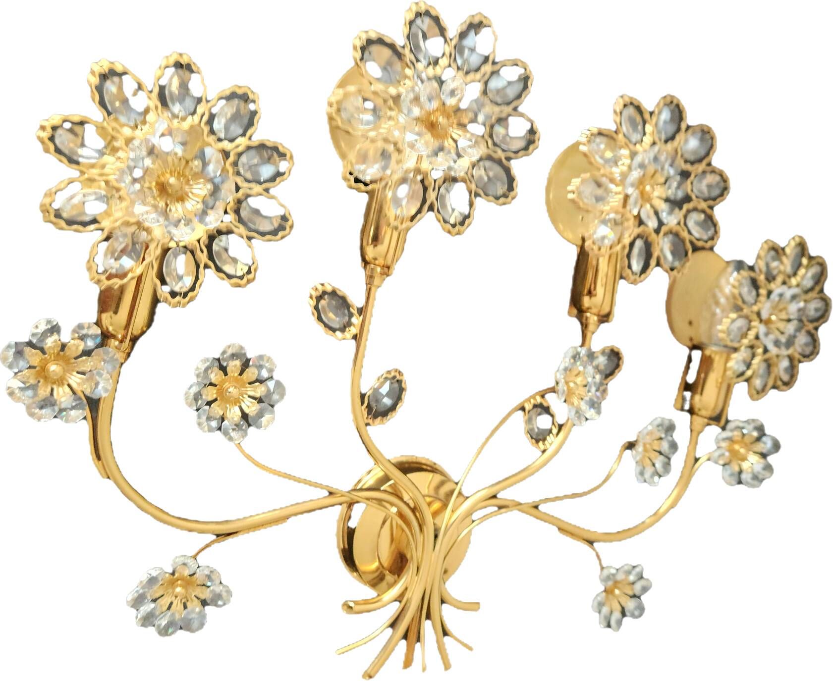 Palwa Hollywood Regency vergoldet Wandlampe Messing Swarovski Kristallen