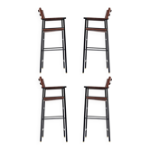Jeu de 4 Tabourets de bar contemporains avec dossier en cuir marron foncé, caoutchouc noir, métal