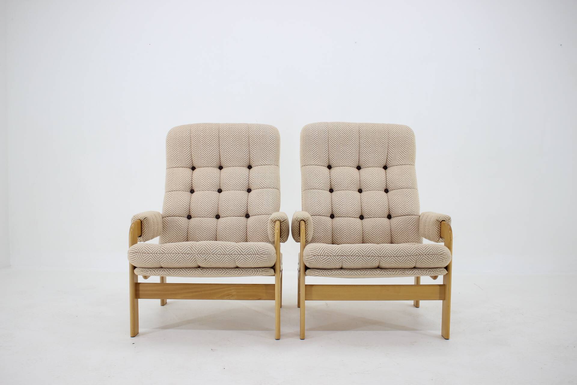 1970s Pair of Beech High Back Armchairs, Czechoslovakia