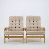 1970s Pair of Beech High Back Armchairs, Czechoslovakia