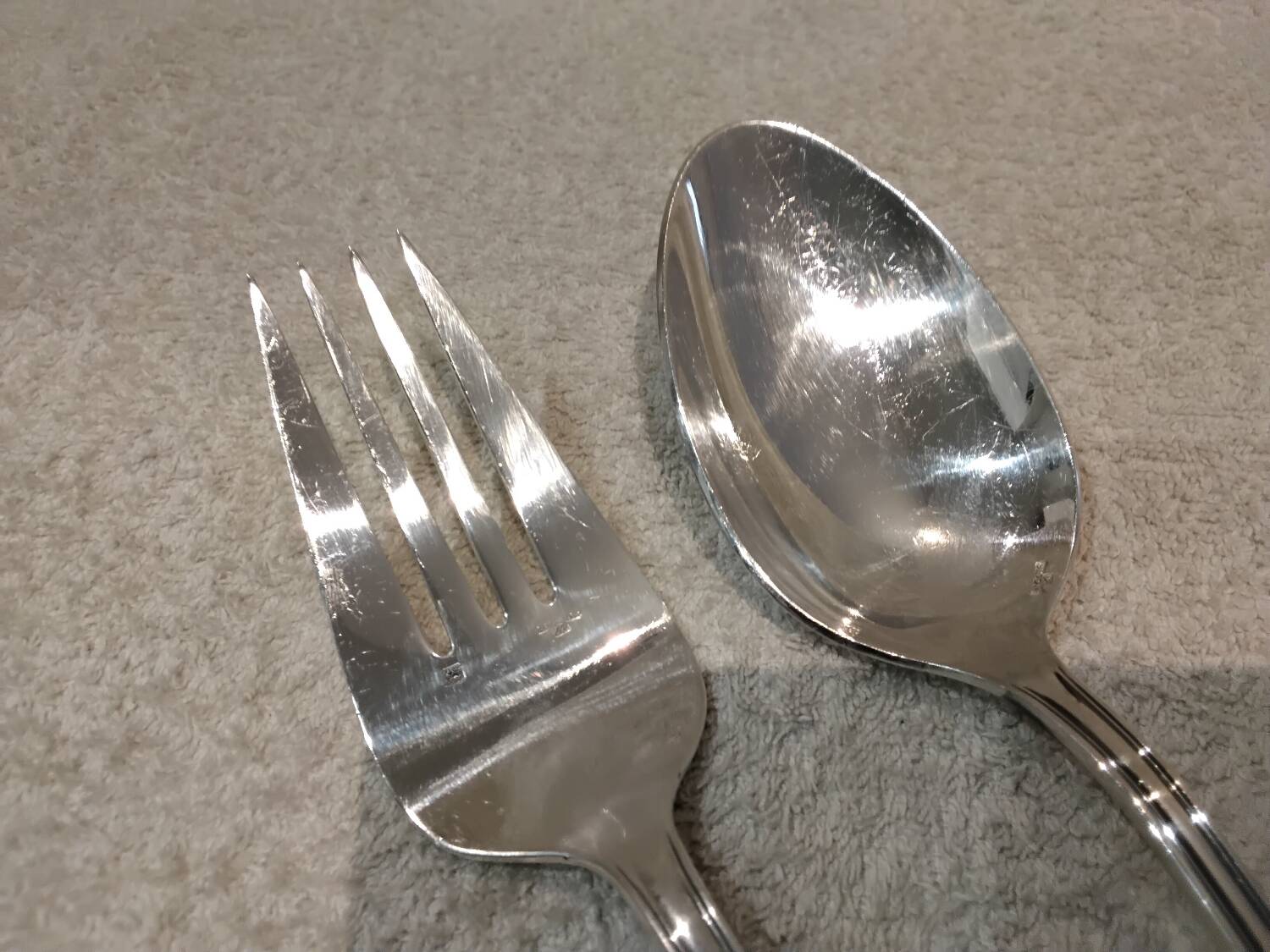 Silver-plated metal stew fork and spoon by silversmith Ercuis Valencay