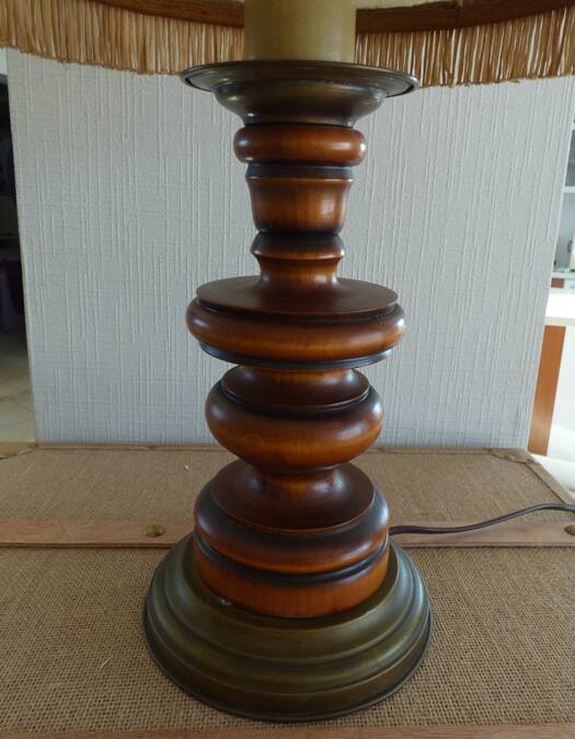 Cherry wood lamp and its leather shade