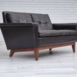 1970s, Danish 2 seater sofa, original condition, furniture leather, solid teak wood.